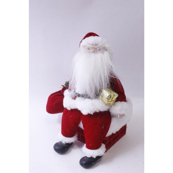 Santa Claus sitting on a Chimney, Wind-up Music Box, Porcelain Art Doll, - Picture 1 of 4
